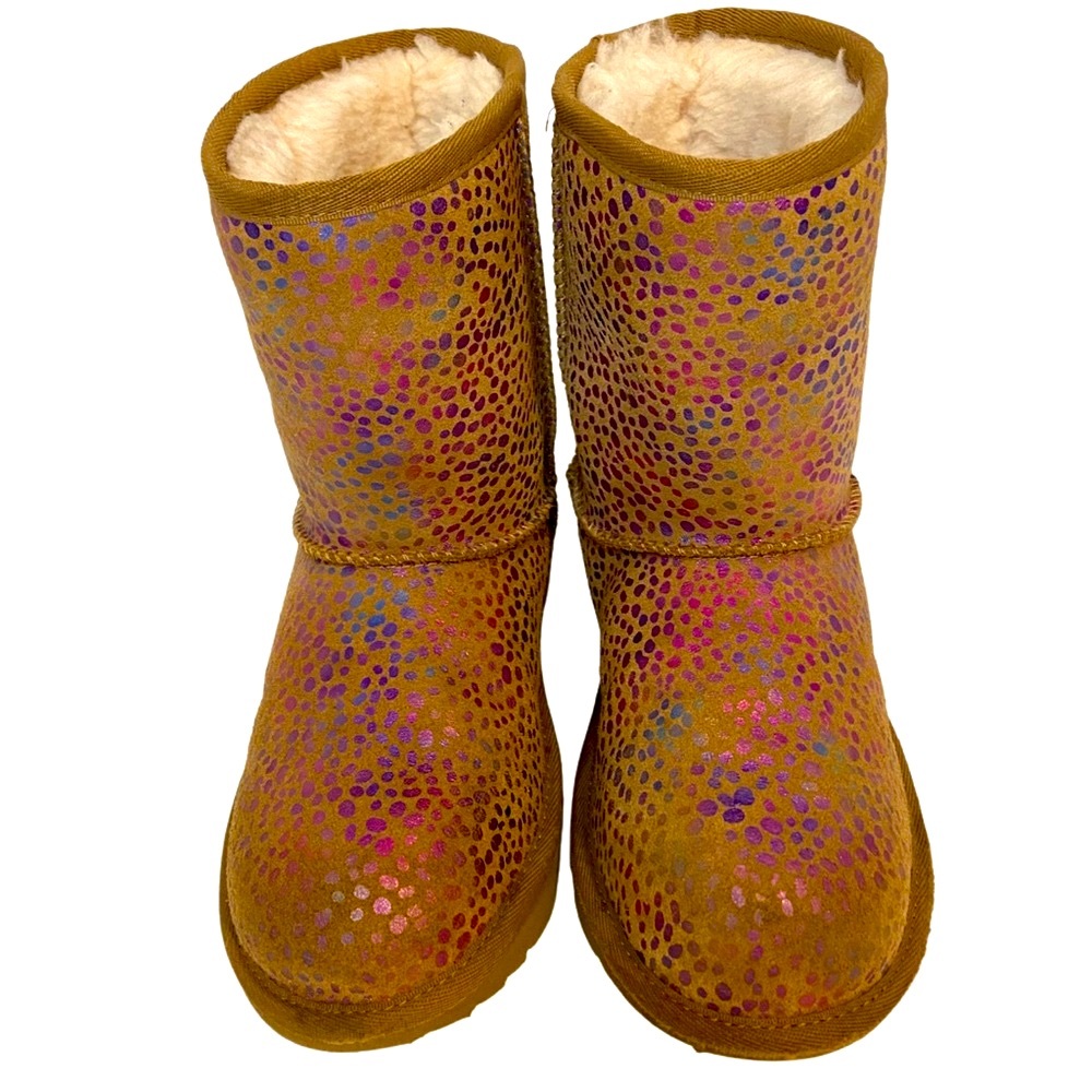 Ugg K Classic II Spots Fashion Chestnut Sparkle Suede Boots Kid’s Size 4.0